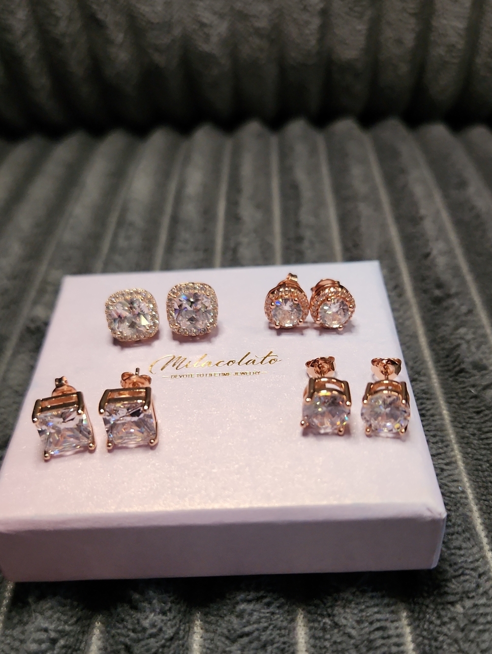 Rose Gold Cubic Zirconia Stud Earrings. (Set Of 4)